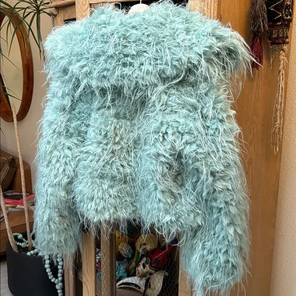 Free People Moonlight Faux Fur Jacket in Granite Green - Picture 11 of 15